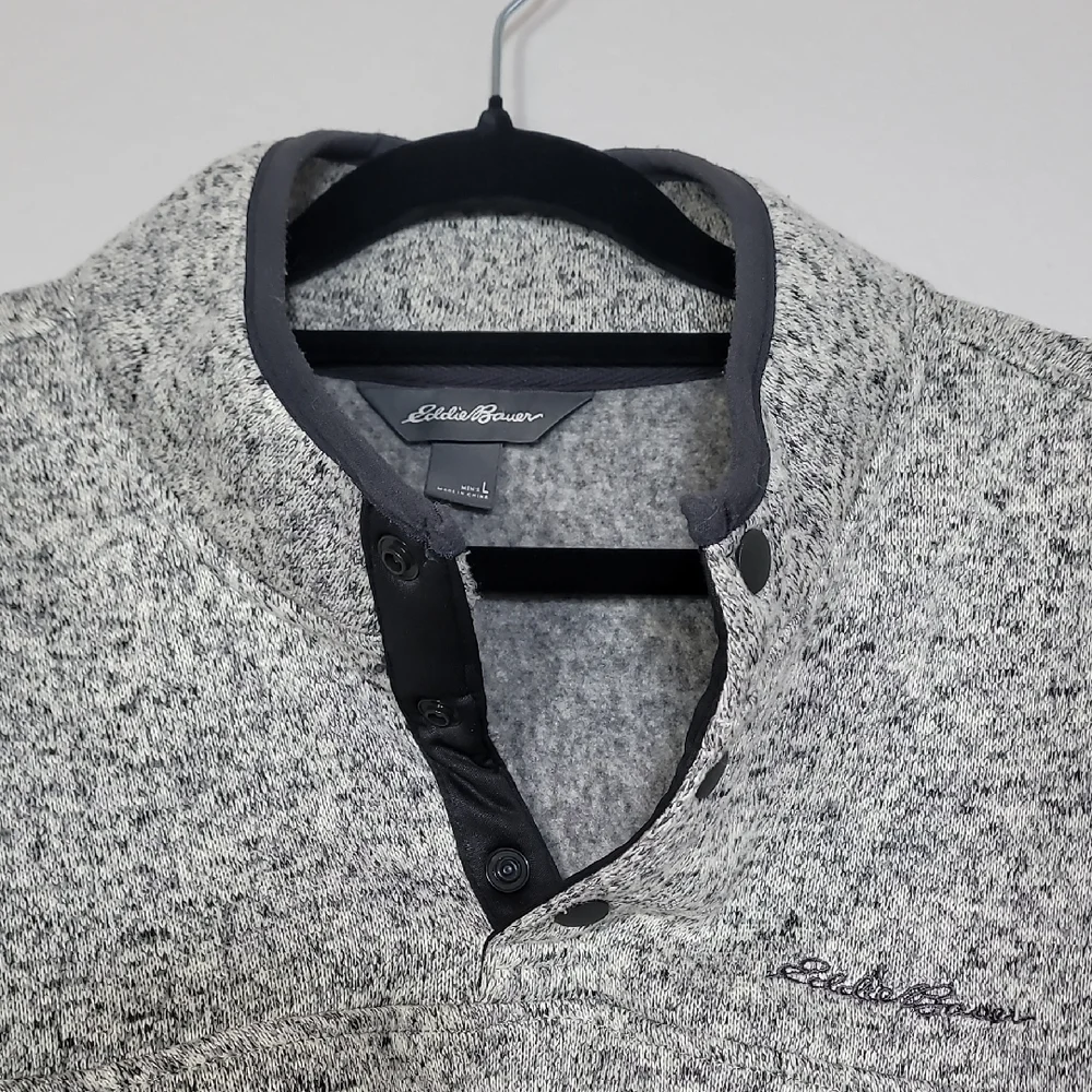 Eddie Bauer Radiator Fleece Pullover Size L Gray Marled 1/4 Snap Hiking Outdoor
